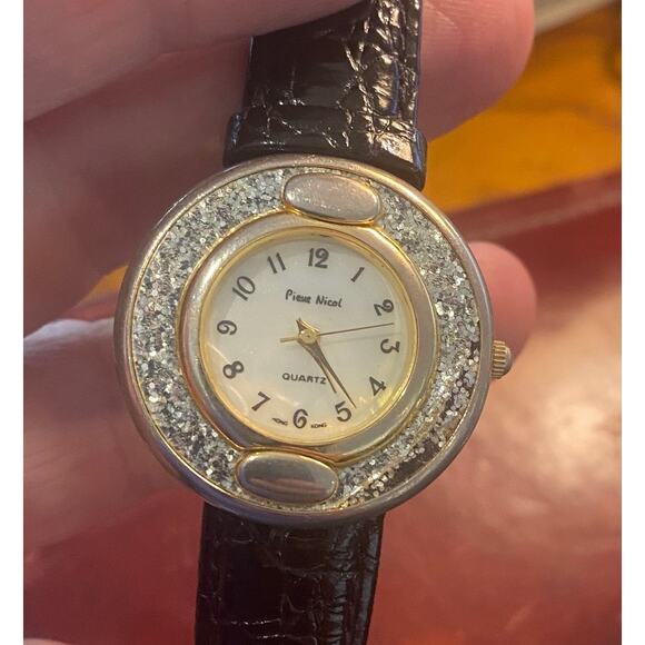 Women's Pierre Nicol Watch, Gold Tone ith Silver Glitter Bezel - Picture 1 of 3